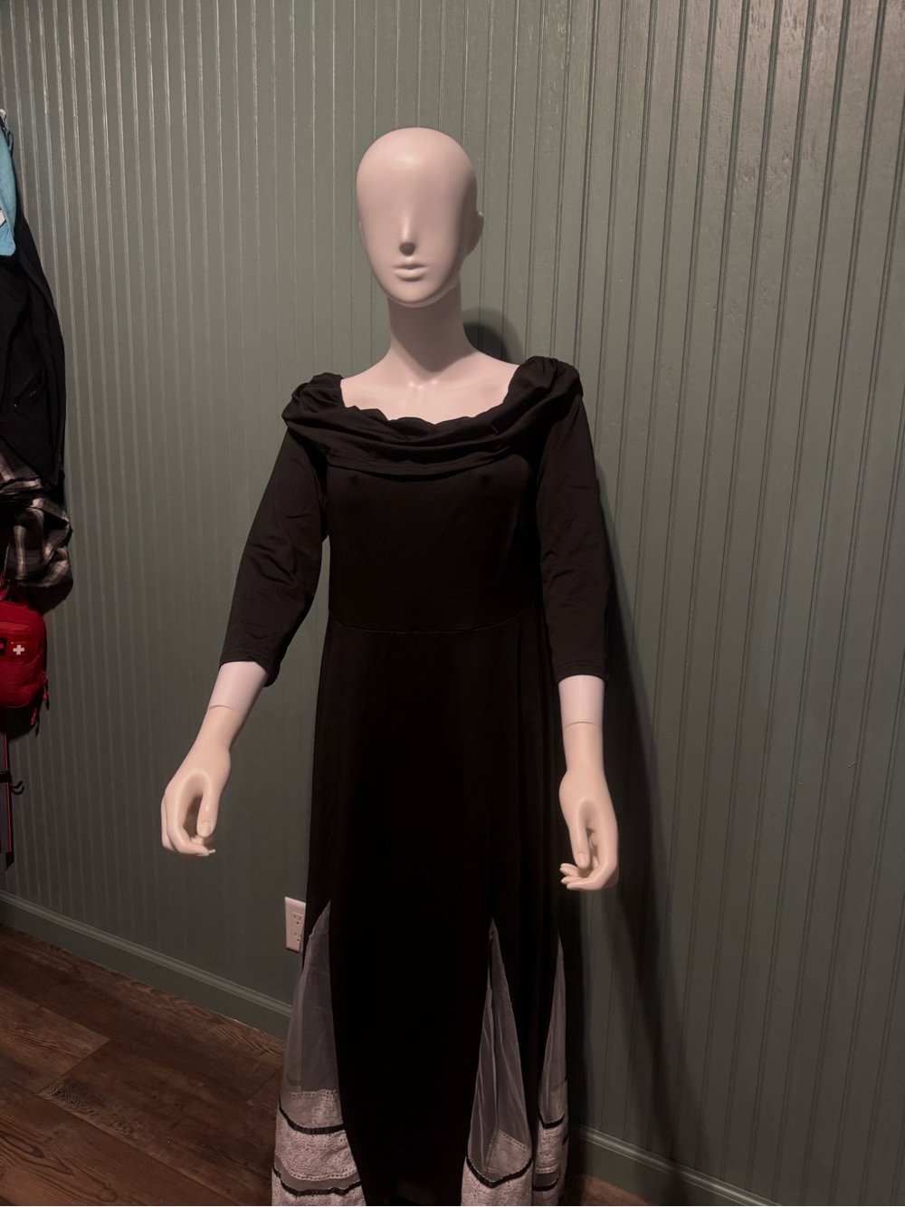 SHEIN Black Maxi Dress Off Shoulder Clear Lace Panel